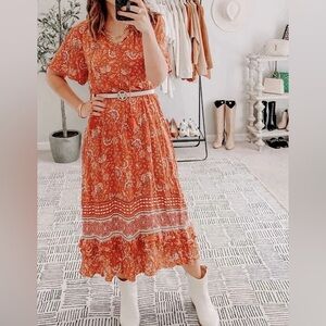 Knox Rose orange floral midi dress